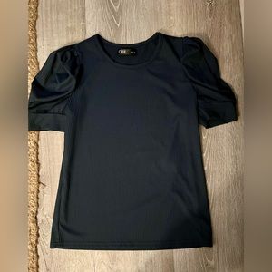 Ribbed Puffed Sleeve Top - Black